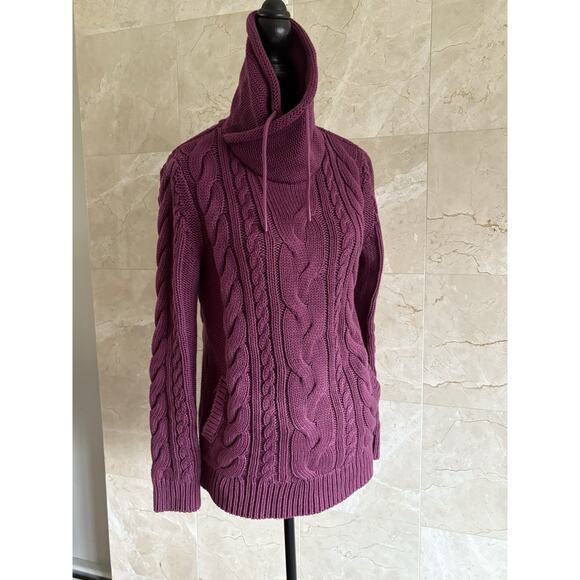 LL.Bean Double L Mixed Cable Funnelneck Sweater - Small - Plum, Thick Warm Knit - Picture 4 of 13